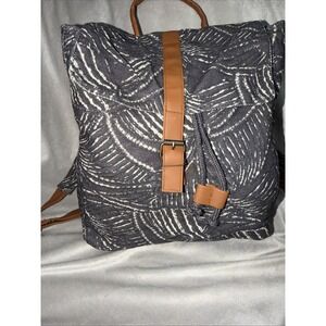 Lu and Elle Paradise Palm Canvas Boho Backpack Flap Snap Drawstring Travel Bag
